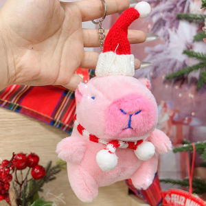 【♡Lovely girls house♡】Cute Christmas Capybara Keychain Plush Doll Toy Bag Pendant Key Holder