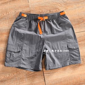 Mens Summer Outdoor Casual Loose Shorts Five-Quarter Length Anti-Water Wear Resistant Tearable Workwear Nylon Fabric Straight Leg