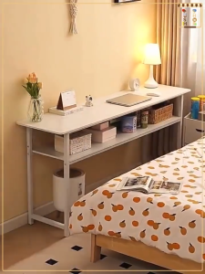 Aesthetic 2 Layer Long Desk Steel - Wood Computer Table with Storage Shelf - (PUSH SHOP 2025)