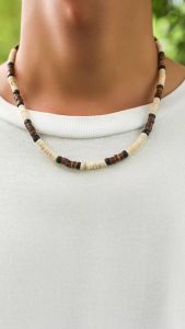 Fashion Men Summer Beach Wooden Bead Surfer Necklace Simple Geometric Tribal Ethnic Handmade Chain Steampunk Male Jewelry Gift