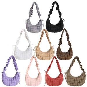 Women Crossbody Bags Solid Quilted Padded Big Purse Creative Ruched Zipper Closure Adjustable Shoulder Strap Travel Bags