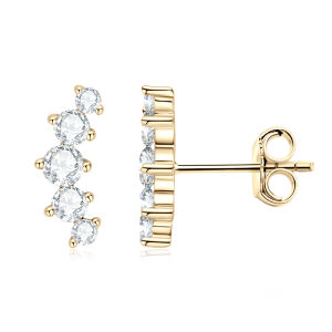 IOGOU D VVS1 Moissanite Earrings Graduated Curved Climber for Women Stud Piercing Earrings Real 925 Sterling Silver Fine Jewelry