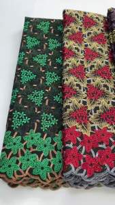 Nigerian Swiss Voile Lace Fabric Rhinestone Floral Embroidery Scalloped Edge High Grade African Cotton Fabric For Wedding Party