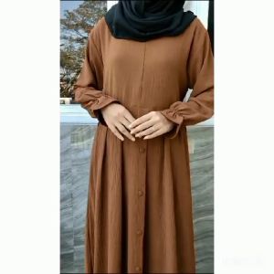 Gamis Aurel Crinkle Airflow | Dress Fashion Polos Variasi Kancing Daily Remaja Crinkle Airflow Modis