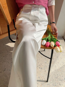 White Silk Wide Leg Pants Womens Early Autumn Thin High Waist Draped High End Casual Straight Leg Suit Pants
