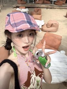 Mũ Beret Dopaamine Mùa Hè Màu Hồng Thoải Mái Phong Cách Hàn Quốc Mũ Trang Trí Hình Thoi Mềm Mại Mũ Đi Chợ Mũ Trang Trí Mũ Đi Chợ Mũ Đi Chợ