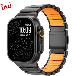 สายไทเทเนียม+ซิลิโคนสำหรับ Apple Watch Ultra 3/2/1 49 มม. S11 46 มม. สายแม่เหล็กสุดหรูสำหรับ Series 10 9 8 7 SE 3 44/45 มม.