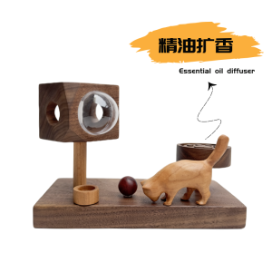 Handmade Wooden Cat Shelter Decorative Ornaments Cute Kitten Drinking Water Essential Oil Diffuser Natural Wood Color Scandinavian Style Home Decoration