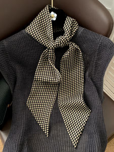 Khăn Choàng Lụa Hàn Quốc INS Kẻ Caro Cổ Điển Nghệ Thuật Thời Trang Đa Năng Dài Khăn Choàng Cổ Thanh Lịch Đơn Giản Phụ Kiện Nữ