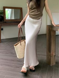 Korean Style High Waist Silk Half Skirt Womens Winter New Fish Tail Bodycon Long Skirt Casual Commute Standard Fit A-Line Skirt