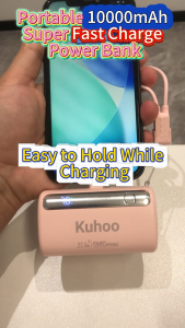 Kuhoo Pink Mini Cute Fast Charge Portable Power Bank 22.5W Super Lipstick Size Capsule Powerbank 10000mAh Plug Stand for iPhone 14 13 12 11 10 9 X Pro Max Plus