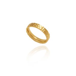 Water Wave Hammer Texture Gold Ring • Waterproof Non-Fade Tarnish • 18K Gold Plated 316L Stainless Titanium Steel Rings For Women Men RG390