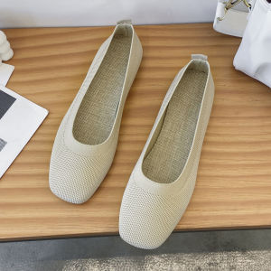 Flying Woven Flats Womens Soft Bottom Woven Breathable Pure Color Grandma Shoes Flats Oversized Knit Gommino Children