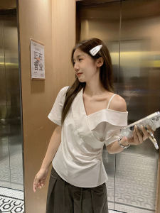 Áo Thun Dáng Dài Ôm Sơ Mi Cổ V Suông Vai