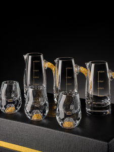 Foil Crystal Cut Small Baijiu Glass Cup Set with Measurer and Bracket