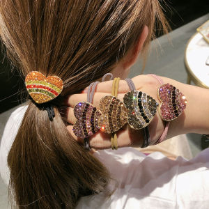South Korea Popular Color Rhinestone Large Peach Heart Hair Band Stylish New Fashion Hair Rope Internet Celebrity Simple Hair Accessories