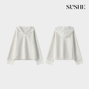 SUSHE | Lace Insert Raglan Hoodie Sweatshirt