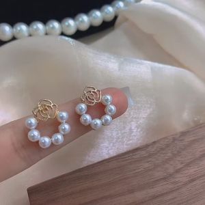 ❤️【Ready&COD】Anting bunga mawar mutiara anting-anting anting-anting rasa senior yang manis dan sederhana anting-anting bunga kamelia wanita