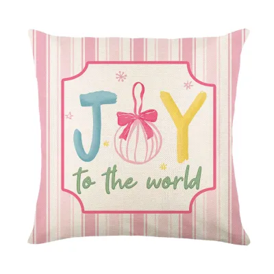 45×45cm Christmas Throw Pillow Cover Linen Pink Christmas Tree Pillowcase Soft Removable Sofa Cushion Cover Home Decoration