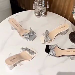 Aurora Store - DIANA High Heels Sepatu Pesta Sandal Wanita Hak Kaca Tinggi 7 cm Glitter Ribbon Kupu-kupu
