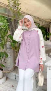 MDLY Baju kemeja atasan wanita/Atasan Motif Bordir/Atasan wanita Kombinasi warna/Kirei Shirt by MDLY