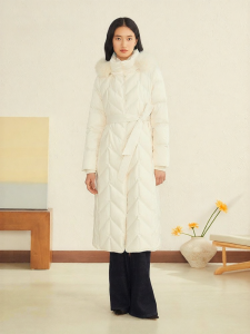 Winter Mulberry Silk Hooded Detachable Fox Fur Collar Down Jacket