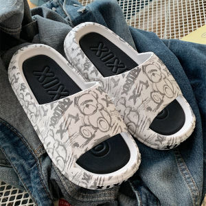 Thin Stripe Trendy Cool Personality Graffiti Slippers Mens and Womens Summer Outwear Internet Celebrity Ins Trendy Soft Bottom Beach Shoes