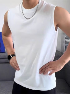 เสื้อกั๊กสปอร์ตแขนกุดผ้าฝ้ายลินินคอตตอนยาวสำหรับผู้ชาย ฤดูร้อน 2025 ทรงหลวม ปกติ สีพื้น เสื้อกั๊กสปอร์ตสำหรับผู้ชาย