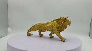 Tượng Sư Tử Vàng Bằng Nhựa Resin Kèm Đế Chống Trượt Trang Trí Bàn Làm Việc Văn Phòng Nhà Cửa Cao Cấp Phong Cách Cổ Điển Vật Trang Trí Kệ.