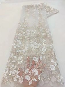 Vải Ren Lưới Pháp Màu Vàng Có Thêu Hạt Và Đính Sequin Cho Váy Cưới Phong Cách Chú Rể Châu Phi Nigeria Thời Trang Nữ