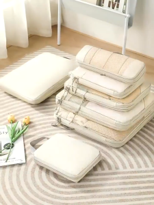 Set of 5 Compression Travel Organizer Bag Organizer Bag for Travel Compression Large Capacity Packing Cubes Bags Travel Organizer Bag Luggage Expansion Bag 2 Way Zipper Travel Clothes Storage Bag