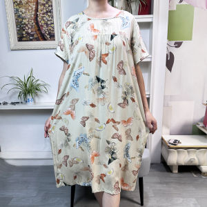 plus Size Summer Sleep Dress Home Clothes Short Sleeve Loose Cotton Silk Artificial Cotton Thin Outerwear Dress for plus Size Women