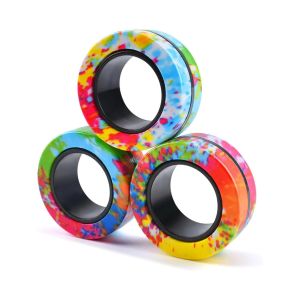 Magnetic Rings Fidget Toy ADHD Anxiety Magnetic Finger Spinner Coolest Magnet Stress Relief Toy for Kids Adults Teen Gifts