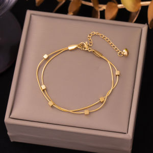 Fashionable Dual-layer Titanium Steel Snake Chain Bracelet French Design Sensation Simple Ins Style Small Square Vintage Double-layer Bracelet Non-fading