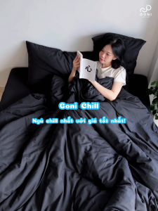 Bộ chăn mền ga gối GONI CHILL màu Đen Trơn - Ga drap giường bo chun cao 4-25cm kích thước 1m 1m2 1m4 1m6 1m8 2m2