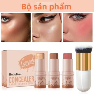 Bộ Kem Tạo Khối 3 Món Kèm Cọ - Bộ Sản Phẩm Tạo Khối Làm Nổi Bật Má Hồng Không Nhờn Chống Nước Lâu Trôi