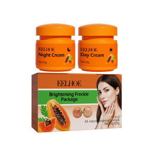 EELHOE  20g+20g Papaya Whitening Freckle Cream Krim Siang & Malam Pepaya Lightening Facial Freckles Dark Spots Brightening & Moisturizing Skin Cream Morning & Night