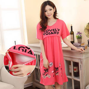 Maternity Dress Cotton Plus Size Korean Confinement Clothes Maternity Going Out Postpartum Short Sleeve Nursing Dress Pajamas Cute Cartoon Pregnant Dress