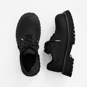 Matte Derby Shoes Mens Fancy Cleanfit Big Head Black Work Shoes Thick Sole Height Increasing Work Clothing Niche Style Leather Shoes