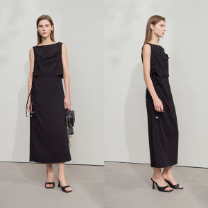 AMII | Minimalist Luxury Silk Romabric One-shoulder Sleeveless Slightly Elastic Slim Fit Long Dress
