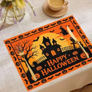 VIKAMA 2/4/6pcs Halloween Meal Mat Witch Ghost Pumpkin Bat Tombstone Spider Web Table Mat Spooky Home Party Decoration