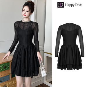Happy Diva เดรสผู้หญิง เดรสสีดำ เดรสทรงเอ เดรสทำงาน เดรสไฮโซ เดรสวินเทจ เดรสออกงาน เดรสปาร์ตี้ ชุดราตรี 9808
