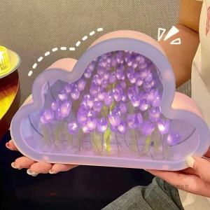 🔥Wishwa👍 Tulips Mirror Lamp Cloud Night Light Birthday Anniversary Gifts Creative Diy Led Lights