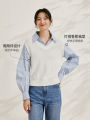 Yigue Design Knitted Pure Cotton Shirt Collar Commute Style Women's Fashion Spring New Arrival Fake Two-Piece Vest Top. 