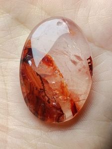 100% Natural Hematoid  Quart - Multi-inclusions Crystal Pendant/ 冰透体100%纯天然红胶花火焰红花片水晶吊坠/收藏级鸩羽幽灵吊坠 超美超精致