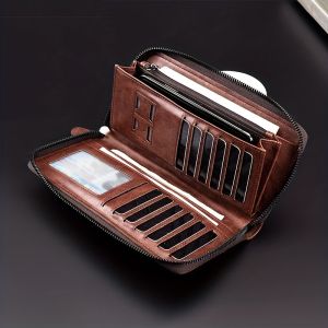 Mens Long Zipper Wallet High Quality Pu Leather Wallet For Men RFID Blocking Business Clutch Bag Credit Card Holder Purse Man