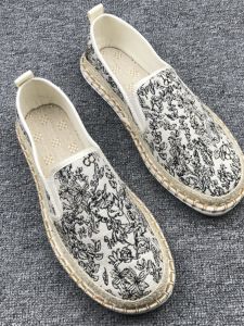 Beijing Canvas Mens Shoes Summer Breathable Slip-On Handmade Soft Bottom Driving Trendy Shoes Low Cut Flat Heel Patchwork