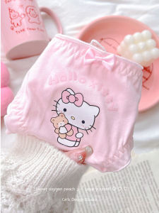 น่ารัก Pure ผ้าฝ้าย ลูกไม้ ชุดชั้นในสําหรับเด็กผู้หญิงที่มีปีเตอร์แพน ปกเสื้อ Kitty Cat ดีไซน์ ระบายอากาศได้ดี กลาง-ต่ํา เอว กางเกงใน
