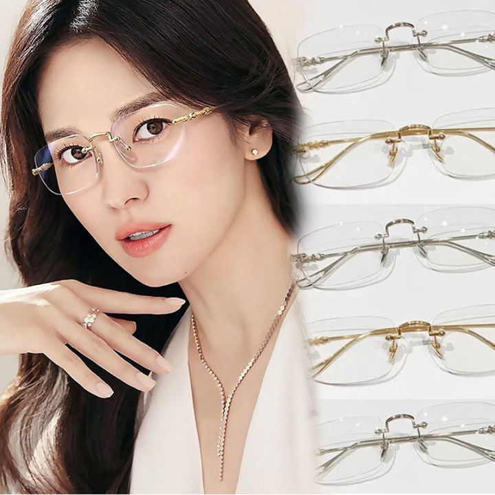 Lady Frameless Light Glasses Frame Men Business Plain Glasses Men ...