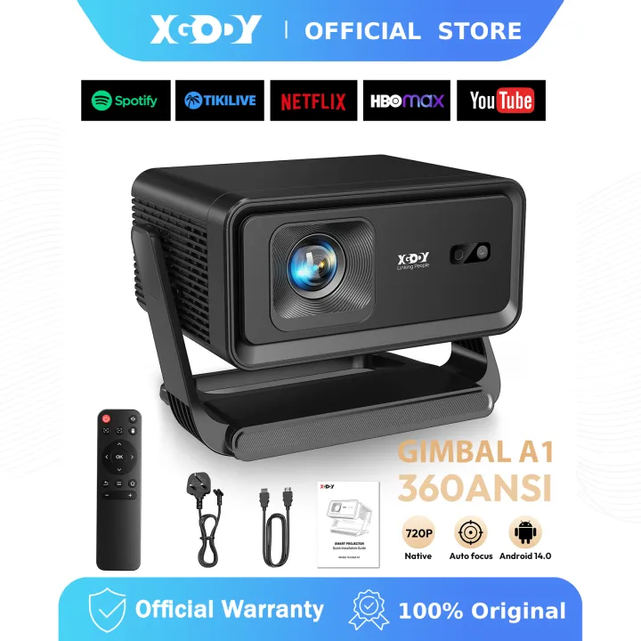 【Local Delivery】XGODY Gimbal A1 Portable Projector 4K Ultra HD 1080P Auto Focus Obstacle Built-in 2*5W Speaker Android 14 Home Projector